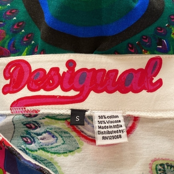 Desigual Skirt Pull On White Bold Bright Medallions Floral SMALL - Picture 6 of 7